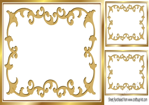 Lovely gold frame/gold ornate scroll  8x8 card front/insert