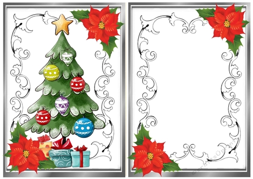  silver ornate scroll A5 card front/insert with christmas tree