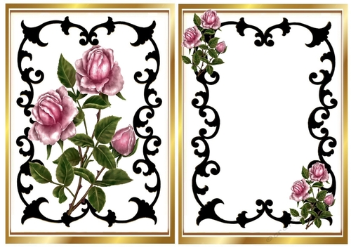 Lovely black/gold ornate scroll frame A5 Pink Roses 