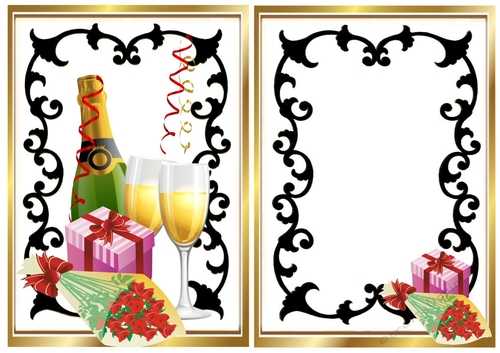 Lovely black/gold ornate scroll frame A5 champagne/roses