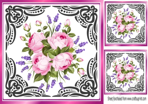 pink with black fancy and pink roses 8x8 frame