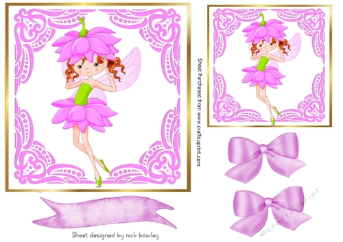 Gold and pink fancy 7x7 frames with pink flower faerie