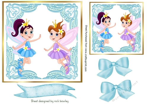 Gold and blue fancy 7x7 frames with two little faeries