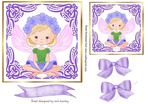Gold and purple fancy 7x7 frames with sitting down faerie