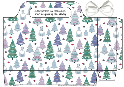 Christmas trees and bunnies tote gift bag with white bow