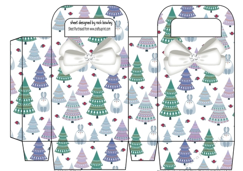 Christmas trees and bunnies small gift bag with white bow