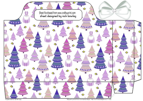 pink christmas trees and bunnies tote gift bag with white bow