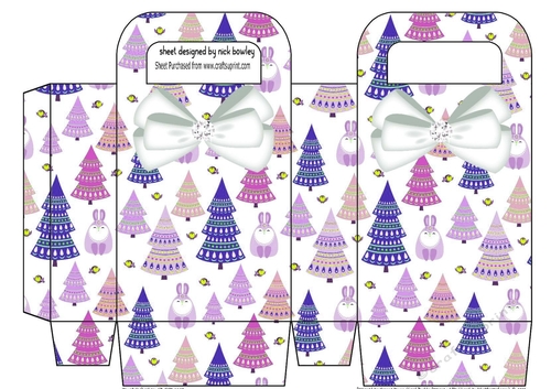 pink christmas trees and bunnies small gift bag with white bow