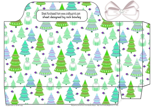  Green Christmas trees and bunnies tote gift bag with bow