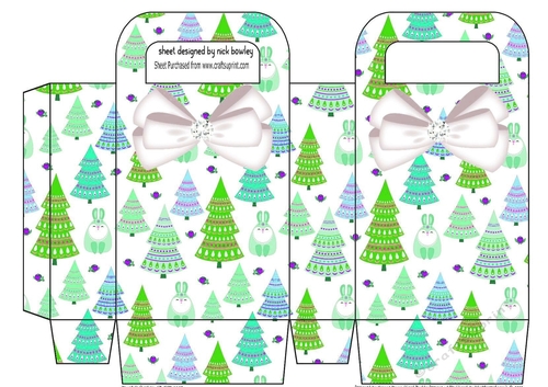 Green Christmas trees and bunnies small gift bag with bow