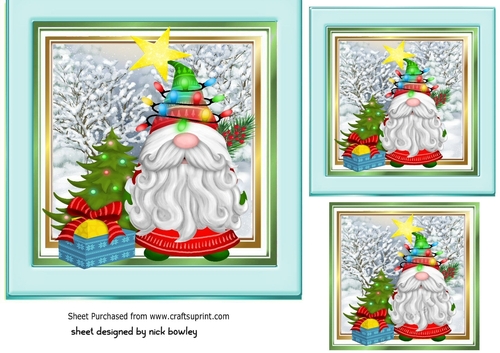 Lovely christmas gnome with present and snow 7x7