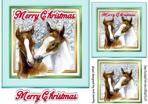 Pretty watercolour horses in the snow 7x7