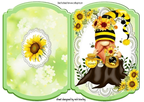 Lovely Sunflower folded bracket card with gnome (two)