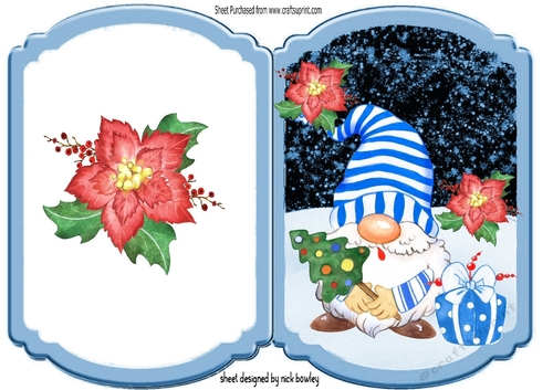 Lovely Christmas gnome with present folded card (one)