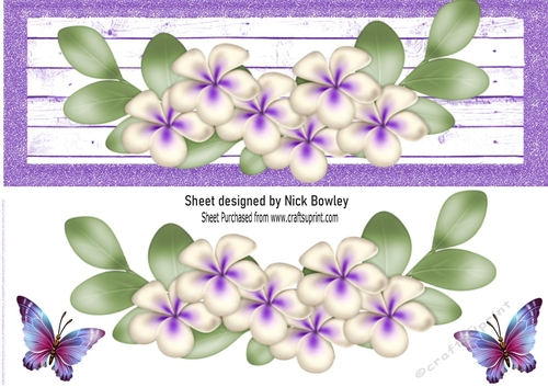 Pretty purple border of flowers with butterflies DL