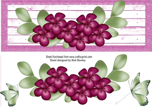 Pretty pink border of flowers with butterflies DL