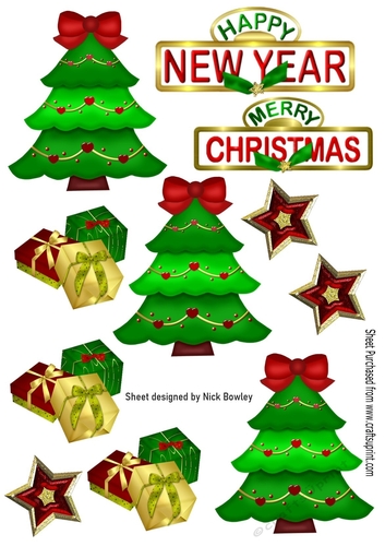 christmas trees and presents collage cut outs