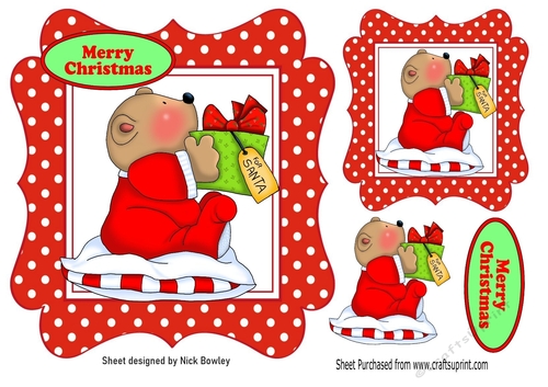 Cute little christmas teddy bear in red dot 7x7 frame