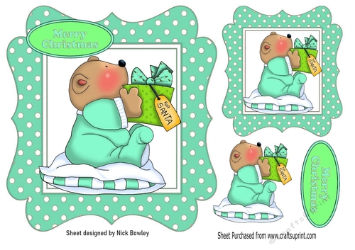 Cute little christmas teddy bear in turq dot 7x7 frame