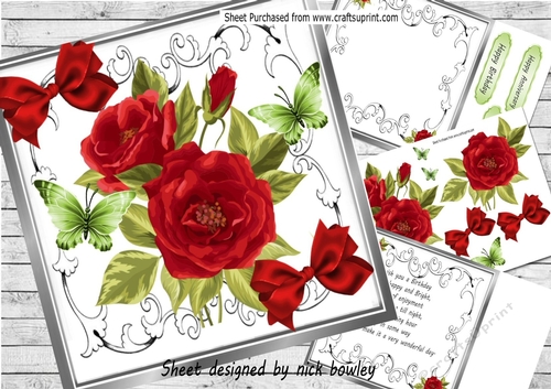 Pretty red roses in ornate frame with butterflies 8x8 Mini kit