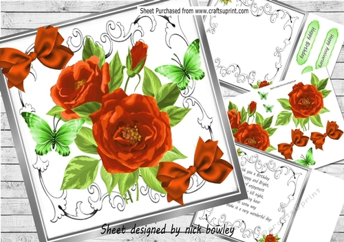 Pretty orange roses in ornate frame with butterflies 8x8 Mini kit