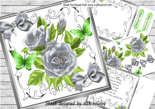 Pretty silver roses in ornate frame with butterflies 8x8 Mini kit