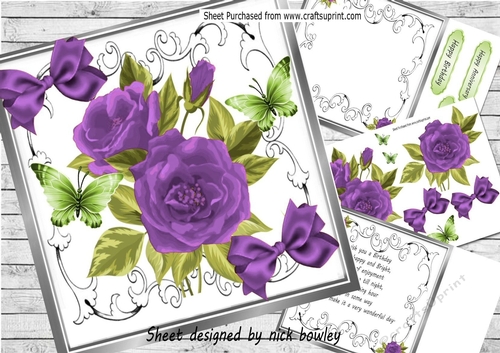 Pretty purple roses in ornate frame with butterflies 8x8 Mini kit