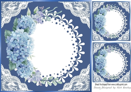Pretty Blue Floral Lace Corner Card Front 8x8