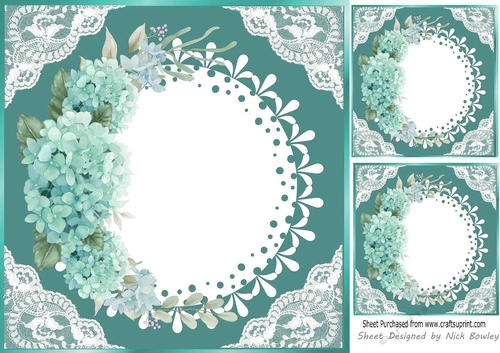 Pretty Turq Floral Lace Corner Card Front 8x8
