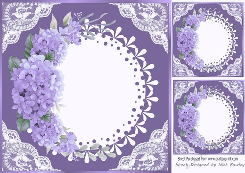 Pretty Purple Floral Lace Corner Card Front 8x8