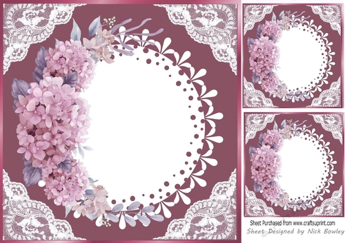 Pretty Pink Floral Lace Corner Card Front 8x8
