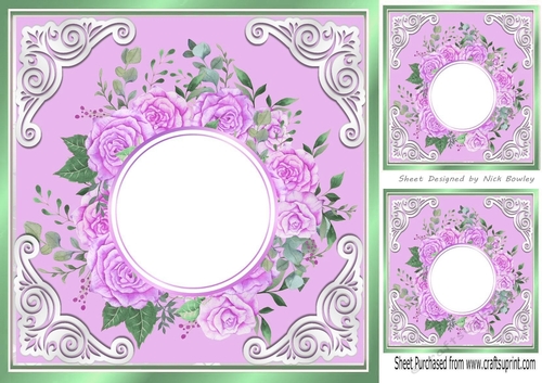 Pretty Lilac Roses ornate corners 8x8 card front