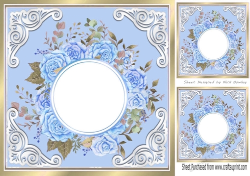 pretty Blue and white flowers on lace bracket card