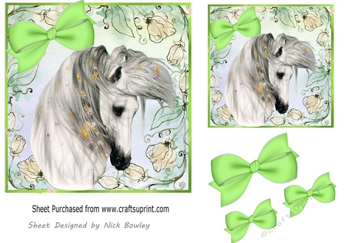Green Floral  7x7 card front with A Horse
