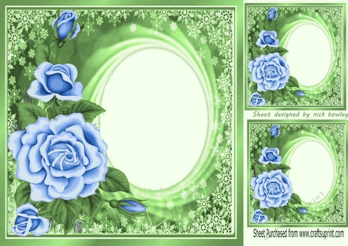 pretty blue roses with oval centre and lace 8x8