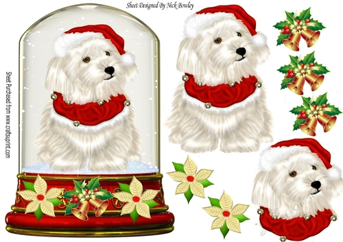 Cute westie in red santa hat in snow globe topper