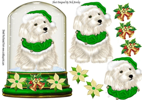 Cute Westie in Green Santa Hat in snow globe topper