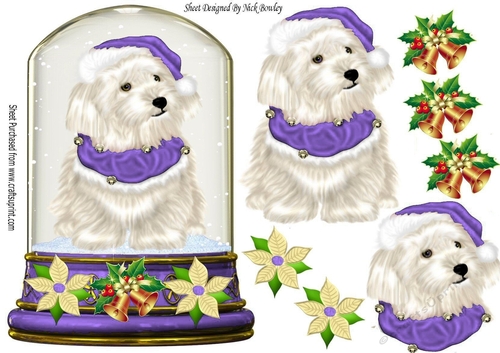 Cute Westie in purple Santa Hat in snow globe topper