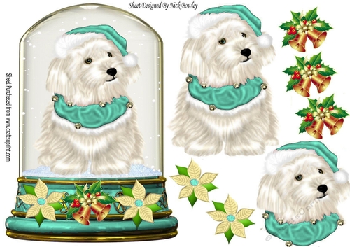 Cute Westie in turq Santa Hat in snow globe topper