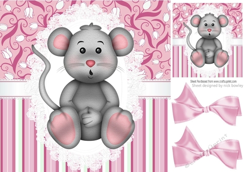 Cute mouse on lace with pink bows 8x8