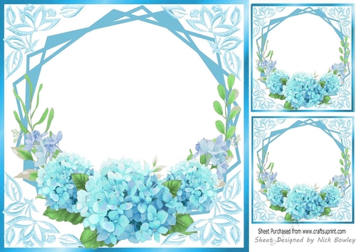 Pretty Turq flowers ornate card front/insert 8x8
