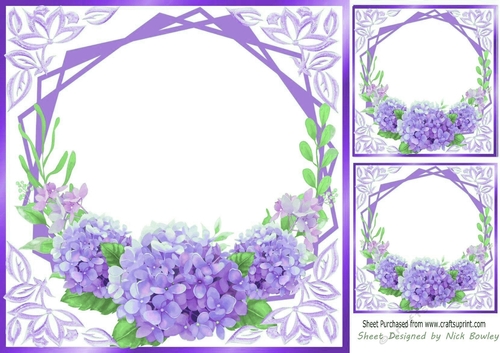 Pretty lilac flowers ornate card front/insert 8x8