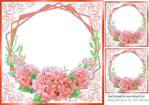 Pretty peach flowers ornate card front/insert 8x8