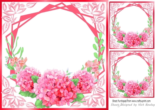 Pretty red flowers ornate card front/insert 8x8