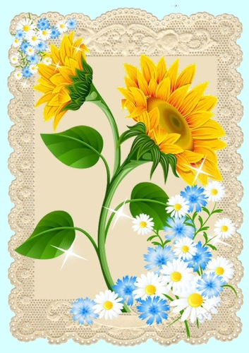 Pretty A4 Vintage (Big) Ecru lace Topper with  Sunflowers (two)