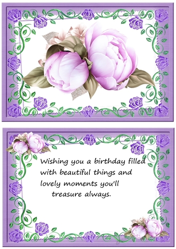 Pretty lilac garland of roses A5 Card with pink roses/verse