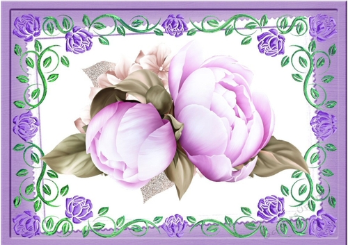 Pretty lilac garland of roses A4 Card  With pink roses
