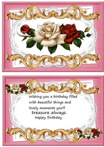 Pretty red/cream roses on lace A5 Ornate card/verse