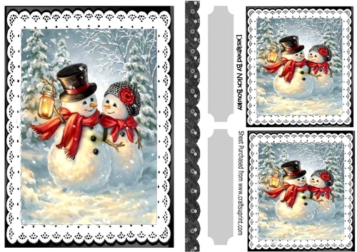 Lovely Snowman Couple A5 Black lace frame