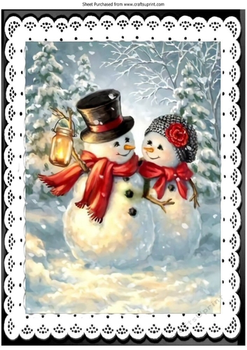 Lovely Snowman Couple A4 Black lace frame